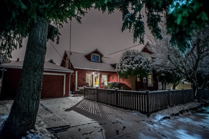 I didn't take this with the rented lens, but I liked the photo a lot anyway.  It snows so seldom here, it's fun to shoot when it does.  20mm Lens.